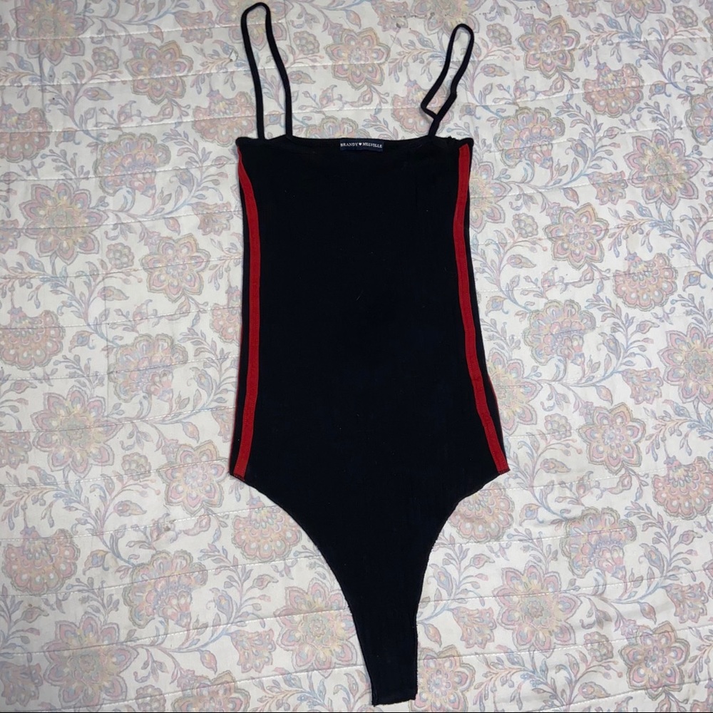Brandy Melville Black Red Stripe Body Suit Sz 10
